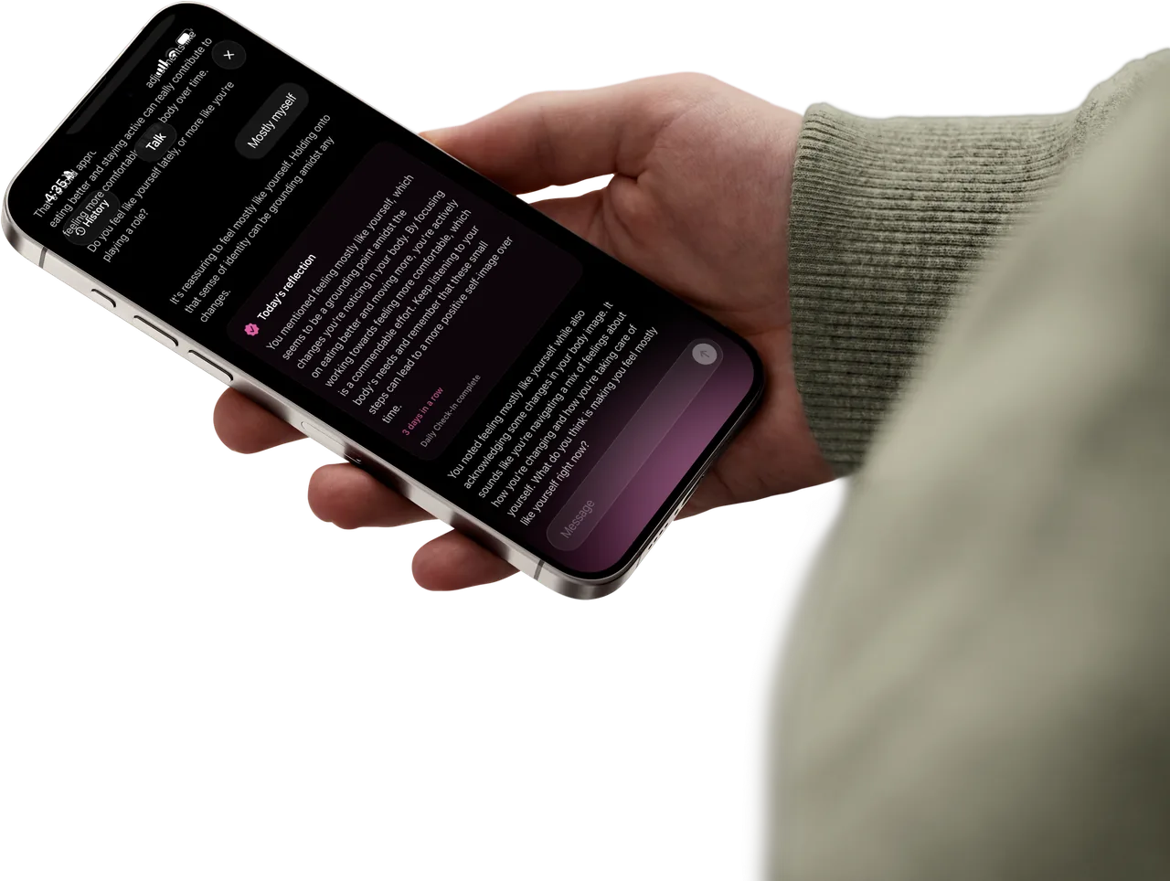 Naked open on an iPhone held in hand during a conversation